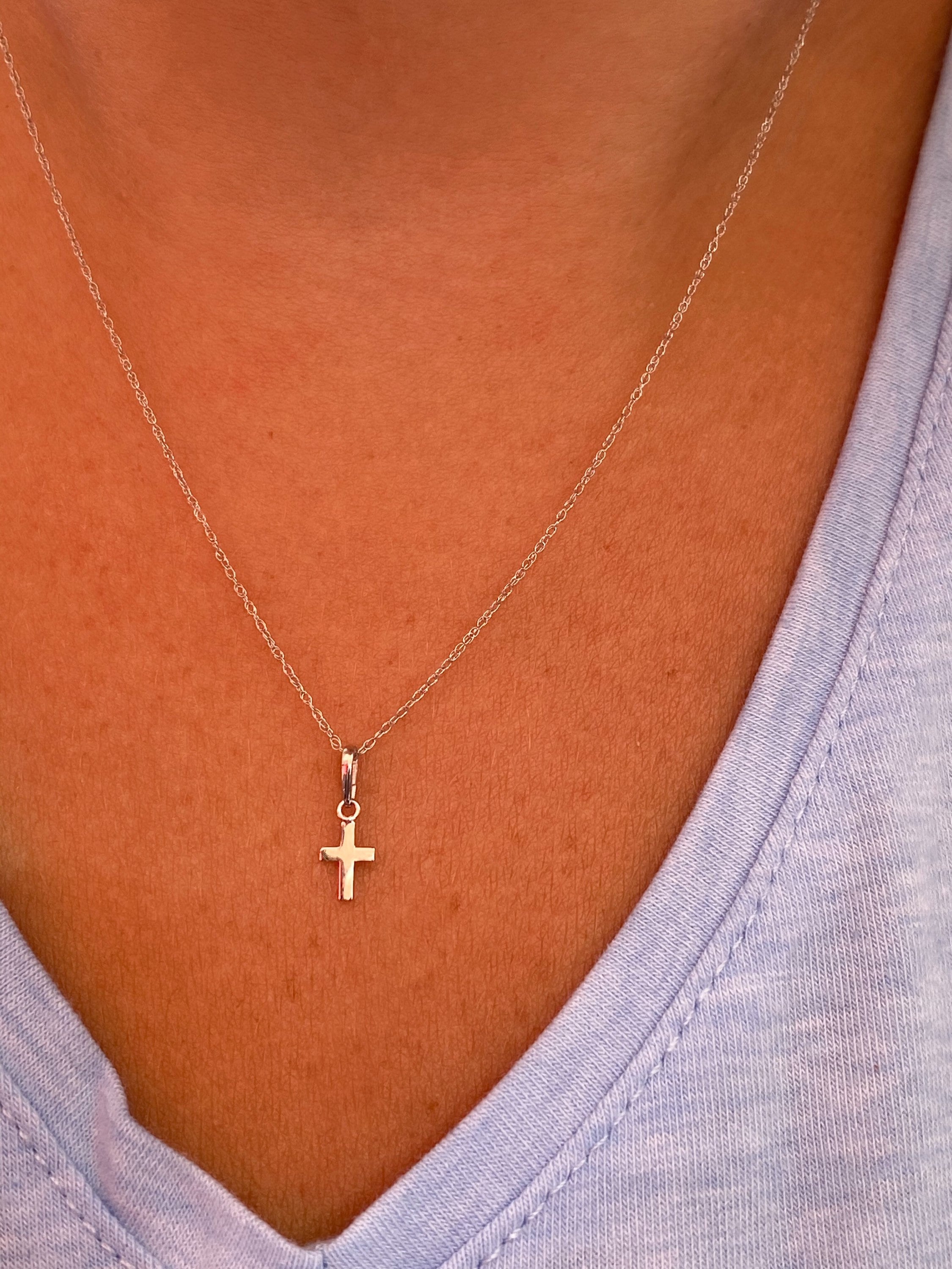 14K Solid Gold Dainty Cross Pendant Cross Pendant Solid Etsy