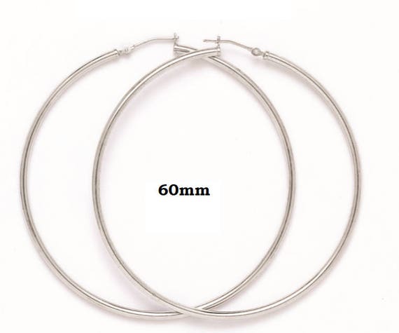 14K SOLID White Gold 60mm Hoop Earrings. 2.3