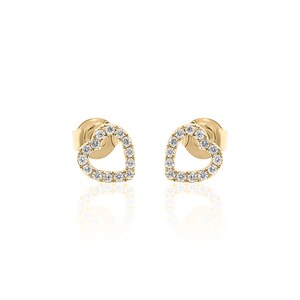 14K Solid Gold Heart Diamond Earrings | Pave Diamond Heart Stud | Gold Heart Studs