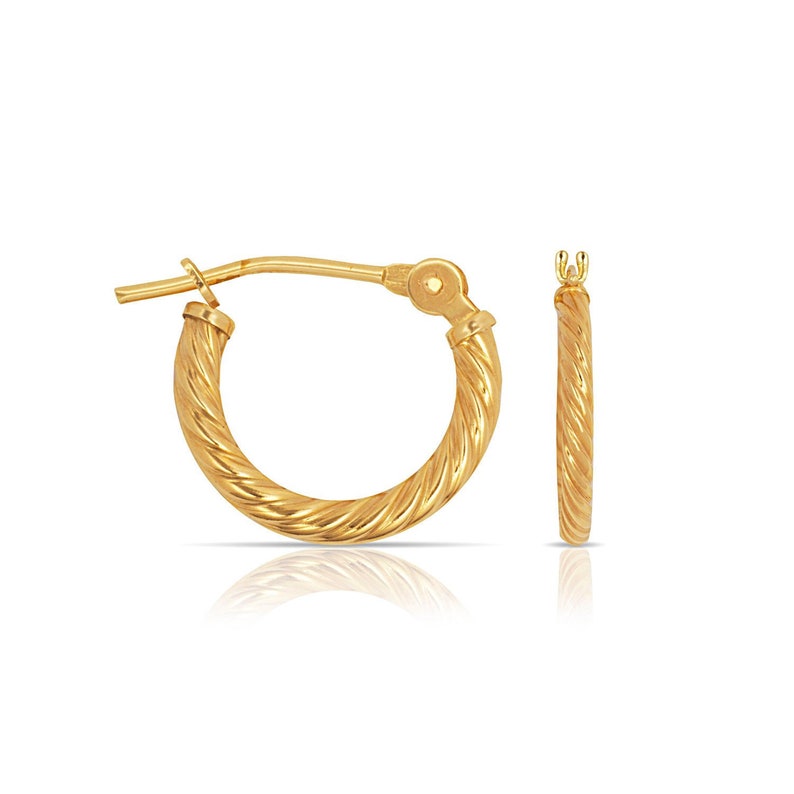 14K Solid Gold Trendy Hoops 1.2mm Thick Hoops Rope Gold Etsy