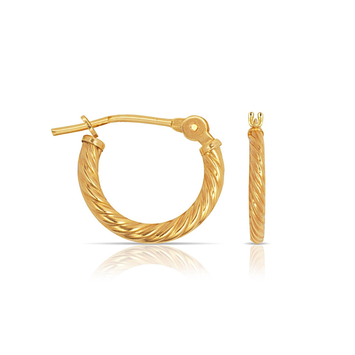 14K Solid Gold Trendy Hoops 1.2mm Thick Hoops Rope Gold Etsy