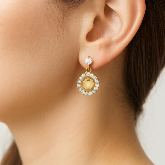 Orecchini A Perno In Oro Giallo 14k Con Zirconia Cubica Rotonda 3mm - Chiusura A Vite