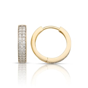 14K Solid Double Row Gold Huggie Earrings / Double Row Huggies 13mm 15mm 16mm