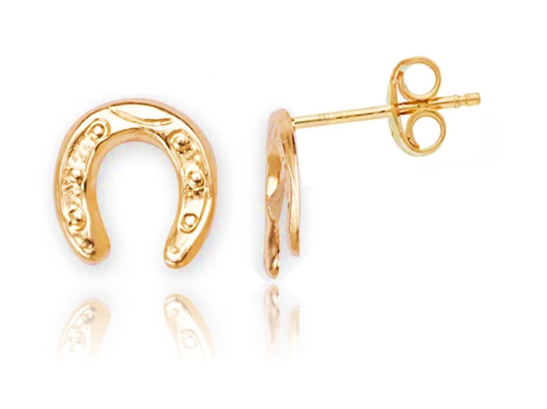 14K Solid Gold Horseshoe Stud Earrings Horseshoe Stamp Etsy