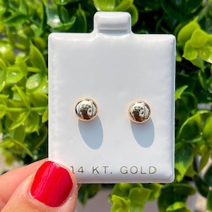 14K Gold Button Flat Studs | 14K Solid Gold Pushbacks | Flat Ball Earrings | 4mm 5mm 6mm 7mm 8mm 10mm