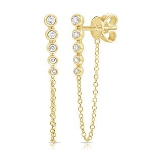 READY TO SHIP 14K Yellow Gold Graduating Bezel Chain Diamond earrings | Diamond Earrings