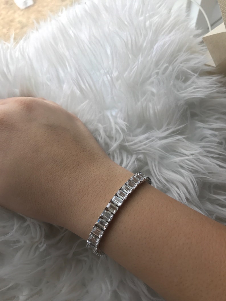 Mothers Day Gift Sterling Silver Emerald Design Fancy Tennis Bracelet Set With Triple A Cubic Zirconia