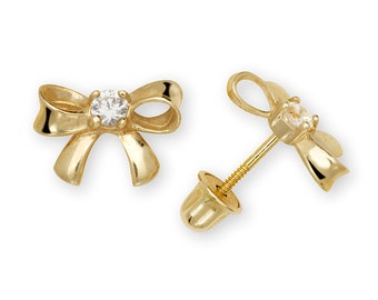 14K Gold Bow Stud Earrings | Dainty Minimalist Screwbacks