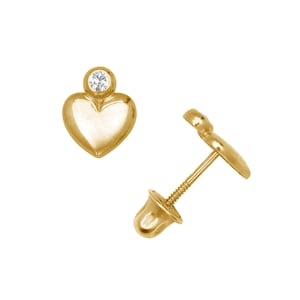 Orecchini a cuore delicato in oro giallo e bianco massiccio 14K con CZ -Screwbacks - Borchie a cuore minimalista- Orecchini a cuore in oro/