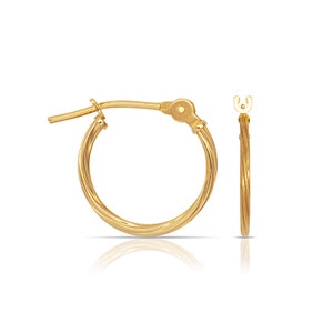14K Solid Gold Hoops | 1.2mm Thick Hoops| Rope Gold Hoops | Twisted 1.2 mm Hinge Hoops Earrings | 12mm 14mm 16mm