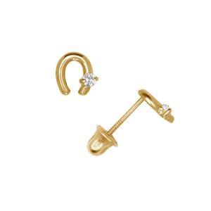 14K Solid Gold Horseshoe Stud Earrings | Small Horseshoe Studs Set With CZ | 4.5mm | 14K Gold Studs | Goodluck