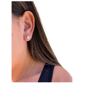 14K Gold Bezel Emerald Cut Moissanite Stud Earrings image 2