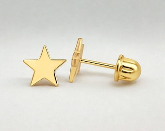 14K Solid Gold Star Stud Earrings – Celestial Screwbacks