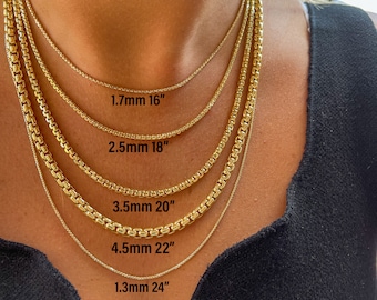 14K Gold Round Box Chain | Round Box | Delicate Gold Box Chain | Unisex Trendy Round Box Chain | 7"-24"