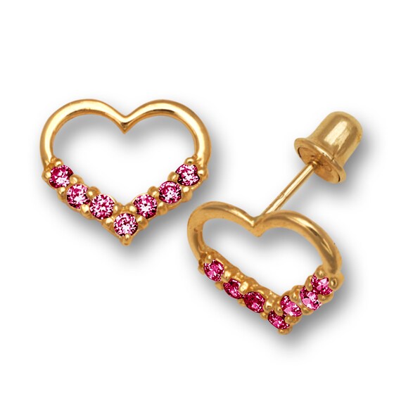 14k Yellow Gold Solid Pink & White CZ Halo Screwback Earrings 14k Yellow Gold Solid Pink & White CZ Halo Screwback Earrings
