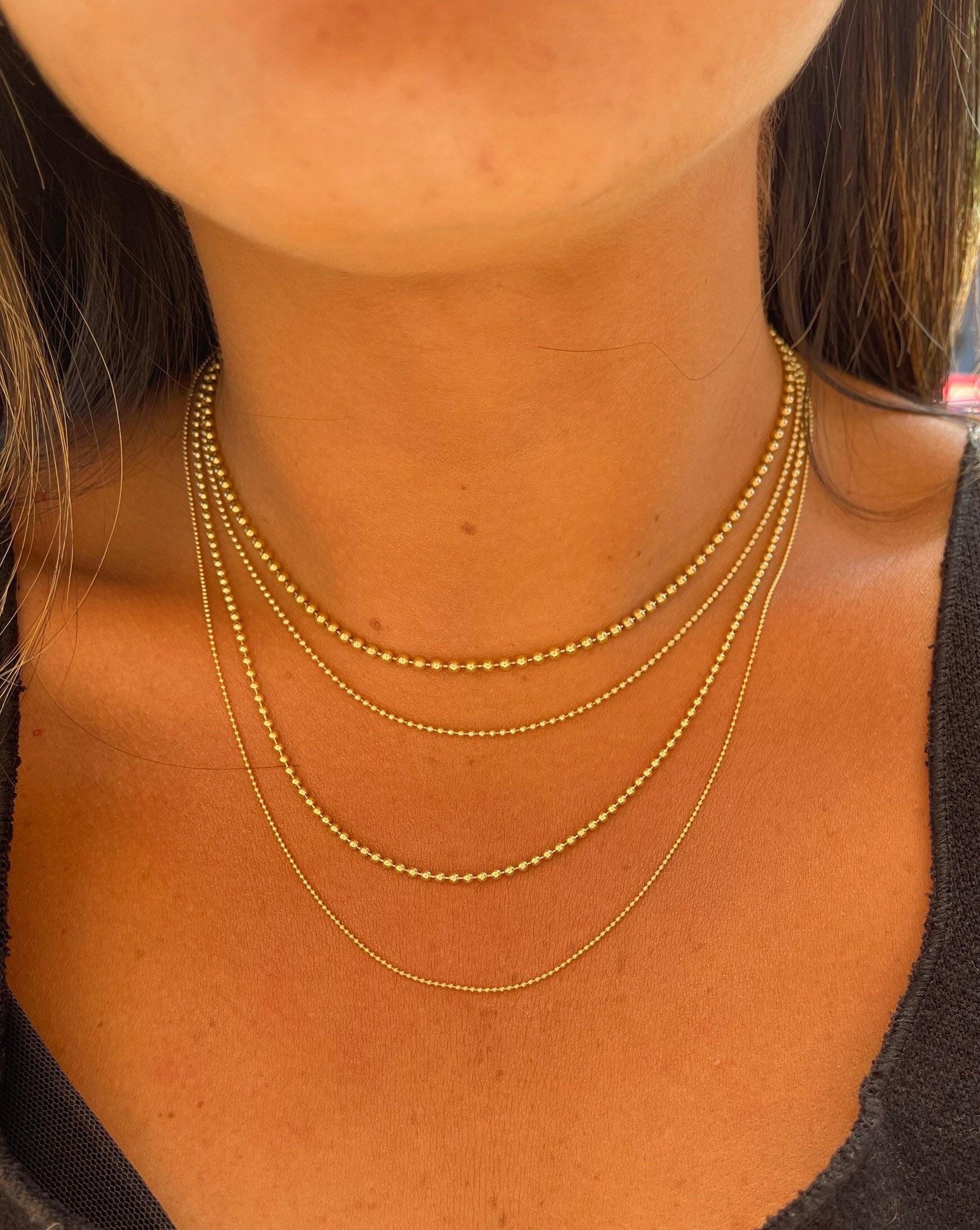 14K Solid Gold Ball Chain | Ball Dainty Chain | Gold Ball