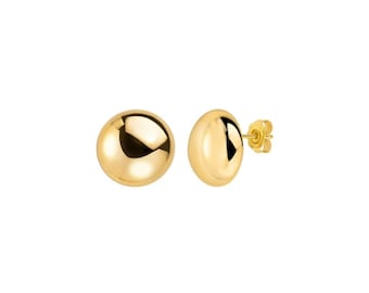 14K Gold Button Flat Studs | 14K Solid Gold Pushbacks