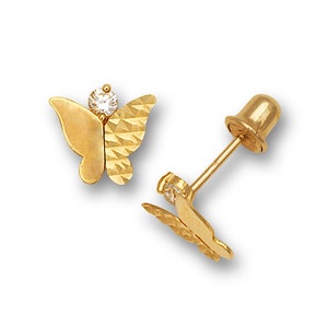 14K Solid Gold Open Butterfly Studs| Screw back Girls Studs | Tiny Girls Butterfly Earrings | 14K Gold Kids Jewelry