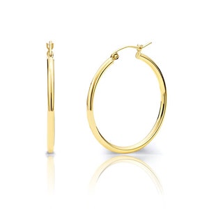 14K Solid Gold Hoops | 1.2mm Thick Hoops| Stacking Hoops | 1.2 mm Hinge Hoops Earrings | Pair Of Hoops | 10mm 12mm 14mm 18mm 21mm 25mm