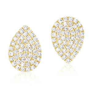 READY TO SHIP 14K Yellow Solid Gold Beautiful Diamond Tear Drop Cluster Studs | Natural Diamond Earrings