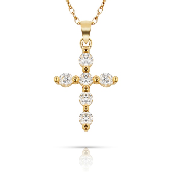 14K イエローゴールド ソリッド クロスペンダント 0.14カラット ファッション Jewelry America ソリッド14Kイエロー