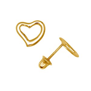 14K Solid Yellow And White Gold Open Halo Heart Stud Studs - Delicate Heart Studs- Simple Heart Studs- Open Heart Studs