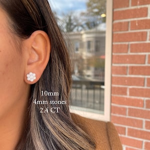 14K Solid Gold Moissanite Cluster Flower Screwbacks Stud Earrings | DEF VS Clarity| Diamond Studs