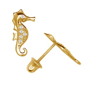 14K Gold Adorable Seahorse Studs | 14K Gold Seahorse pair of earrings | Seahorse Studs