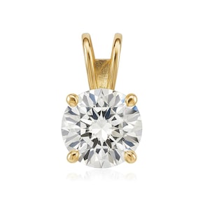 14K Solid Gold Round Solitaire Pendant | D VVS1 Certified Moissanite Pendant Or CZ