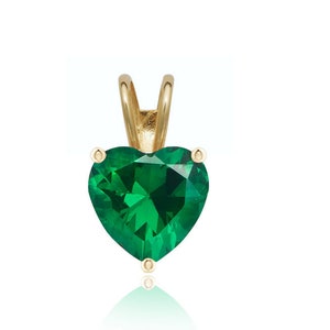 14K Solid Gold Heart Emerald Pendant | Birthstone Pendant | 5mm 6mm Green Emerald Pendant | May Birthstone