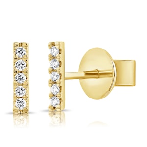 Prêts à être expédiés en or jaune massif 14 carats, lingots d'oreilles diamants tendance | Minimaliste | Boucles d'oreilles délicates avec diamants naturels