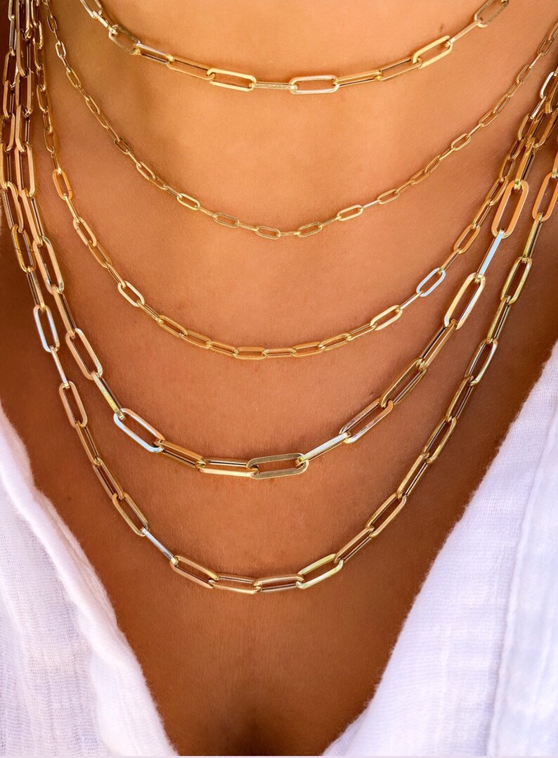 14K Gold Paperclip Chain Unisex Paperclip Chains 14K Gold Etsy