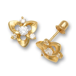 14K Solid Gold Studs| Screw back Girls Studs | Girls Earrings | 14K Gold Kids Jewelry