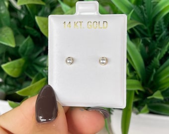14K Solid Gold Minimal Tiny Bezel Pearl Studs Set With Birthstones | 4mm screw back Studs | Adorable Kids Earrings