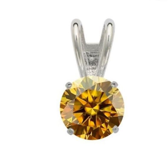 14K Gold Champagne Moissanite Pendant • Round Cut, GRA Certified