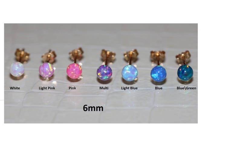 Colorful Opal. Blue Opal White Opal 14K Pure Solid Yellow Gold 6MM Opal PUSH BACKS Stud Earrings Set Pink Opal Green Opal