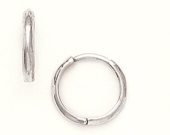thumbnail image 2 of 14k Solid Yellow Gold Huggy Huggie Earrings – Shiny Faceted Round Hoops 2x12mm, Snap Closure, Handmade 2 of 5