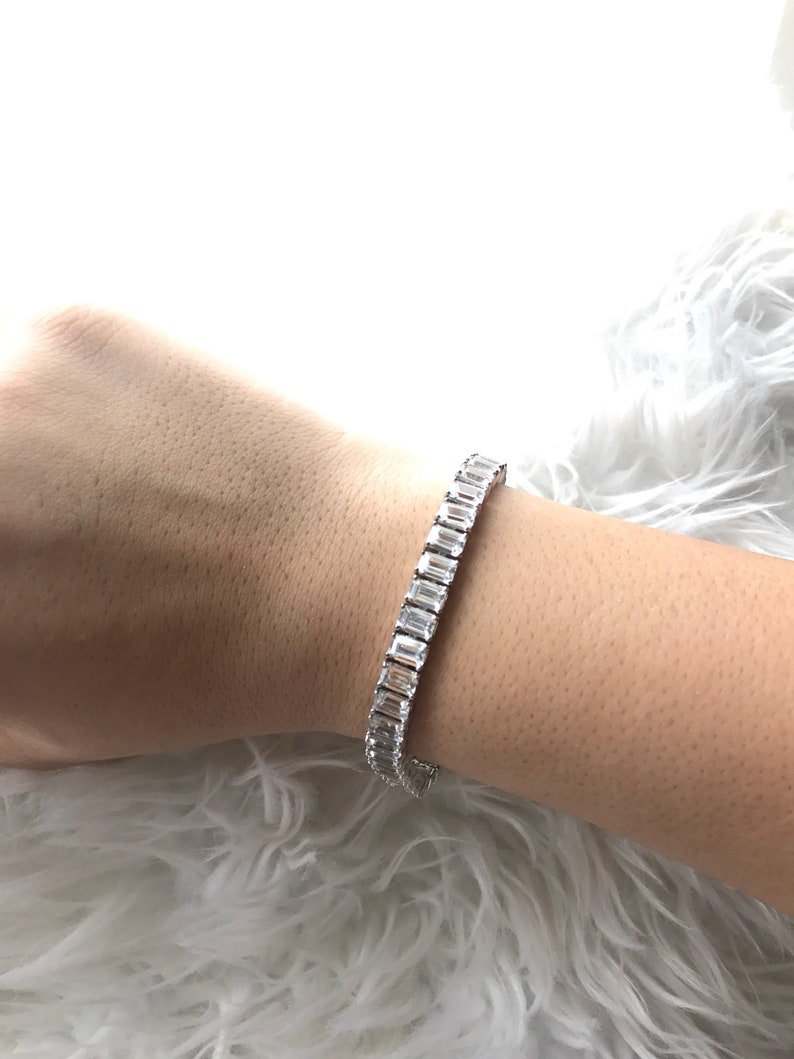 Mothers Day Gift Sterling Silver Emerald Design Fancy Tennis Bracelet Set With Triple A Cubic Zirconia