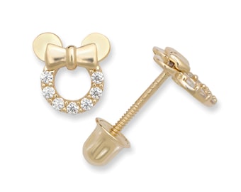 14K Gold Minnie Mouse CZ Stud Earrings | Screw Back