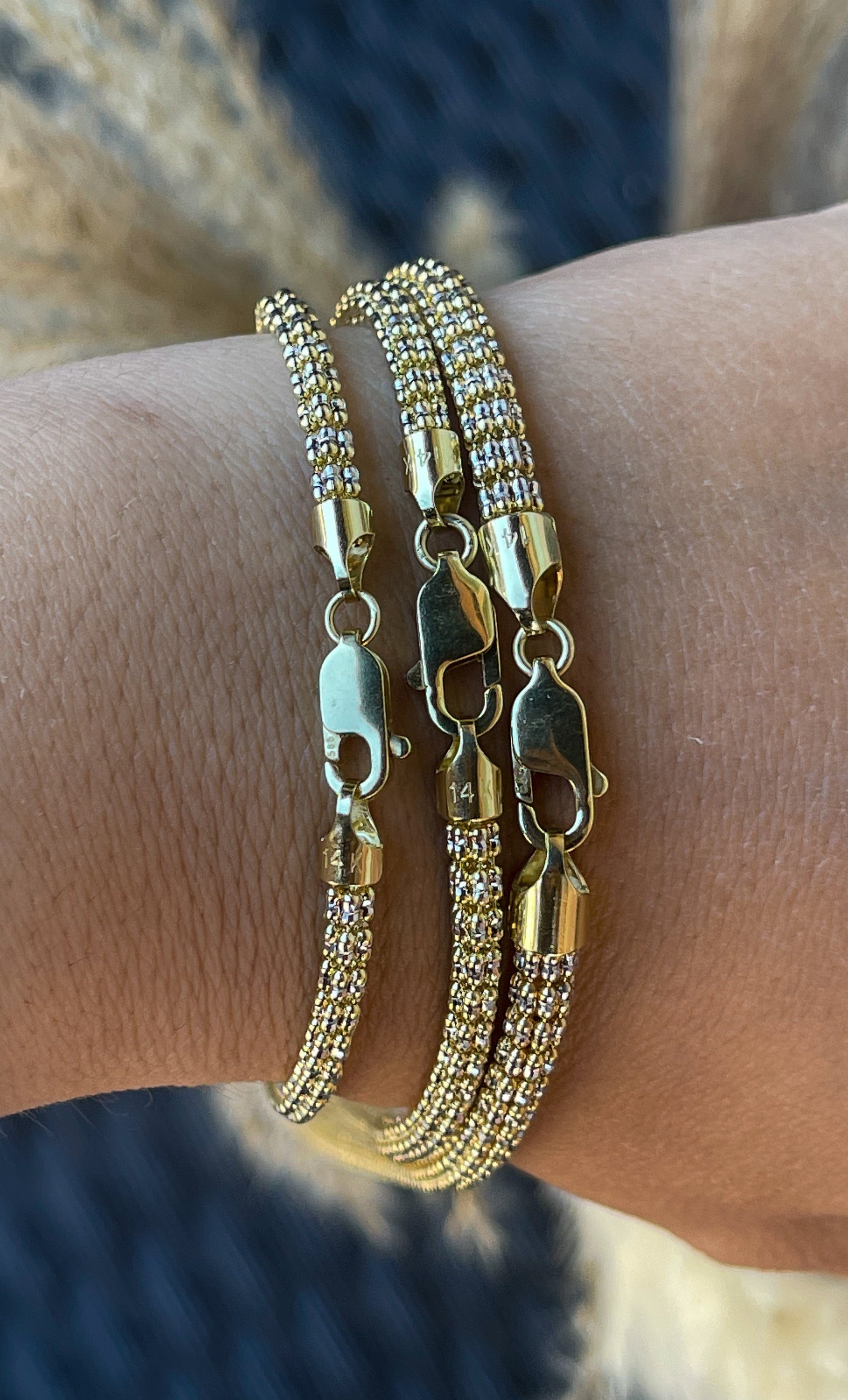 14K ゴールド ツートン アイス チェーン | ダイヤモンド カット