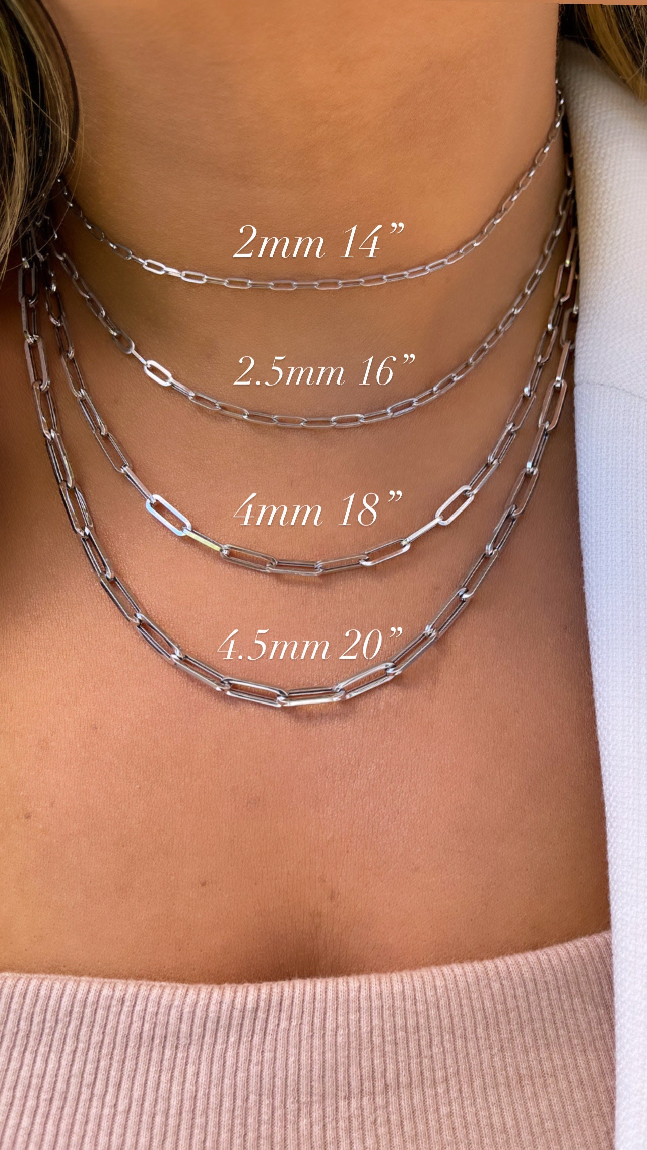 14K White Gold Paperclip Chain Paperclip Chains 14K Gold Etsy