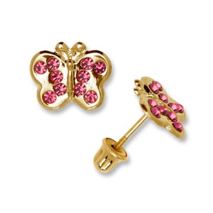 14K Gold Butterfly Studs | 14K Gold Children Butterfly Stud Earrings | Pink and Blue Butterfly | Darling 14K Gold Butterfly Earrings |