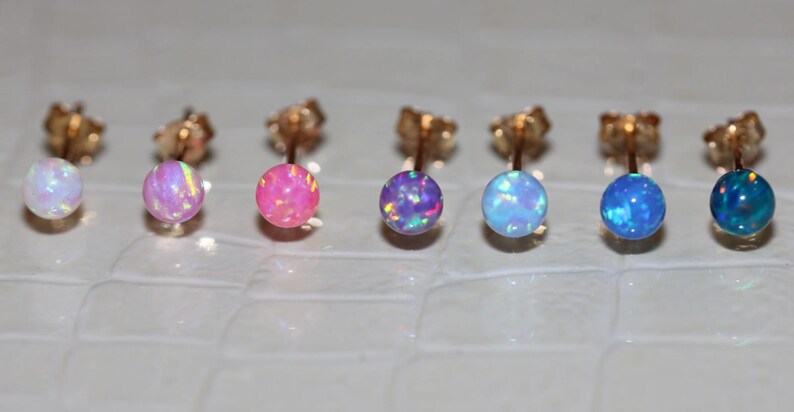 Colorful Opal. Blue Opal White Opal 14K Pure Solid Yellow Gold 6MM Opal PUSH BACKS Stud Earrings Set Pink Opal Green Opal