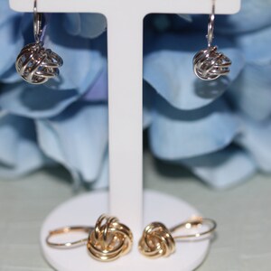 14K Pure Solid White/Yellow Gold Knot Dangle Drop Leverback Earrings (Available in Multiple Sizes) image 5