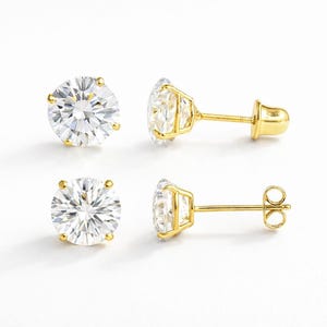 14K Solid Gold Moissanite Stud Earrings | 4-Prong Solitaire