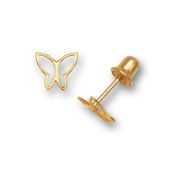 14K Gold Butterfly Stud Earrings | Tiny Screw Back Girl's Jewelry