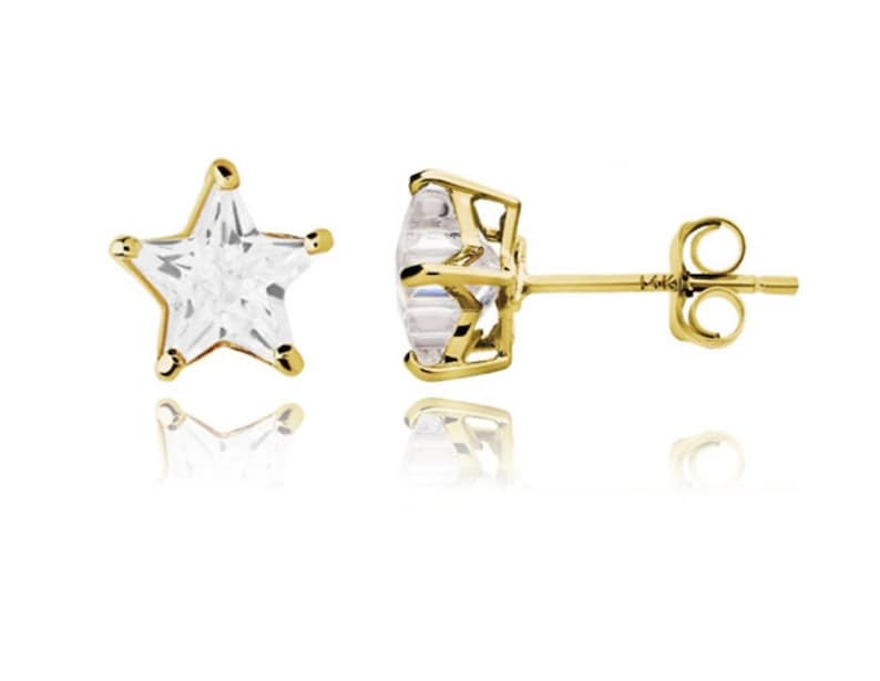 14K Solid Gold Klassische Star Cut Pushbacks Ohrstecker Gold Stern Solitär Ohrringe 14K Gold 5 Prong Stern CZ Ohrstecker Kostenloser Versand Bild 1