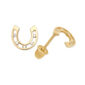 14K Solid Gold Horse Shoe Studs / Horseshoe Earrings