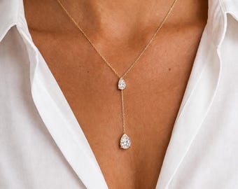 Moissanite Lariat Necklace | 1.5ctw and 3ctw Pear Shape Necklace | 925 silver