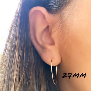 14k Solid Gold Thin Endless Hoops Gold Lightweight Hoops Dainty Hoops 10mm. 12mm. 14mm. 16mm. 18mm. 21mm. 27mm. Thickness 1mm image 2